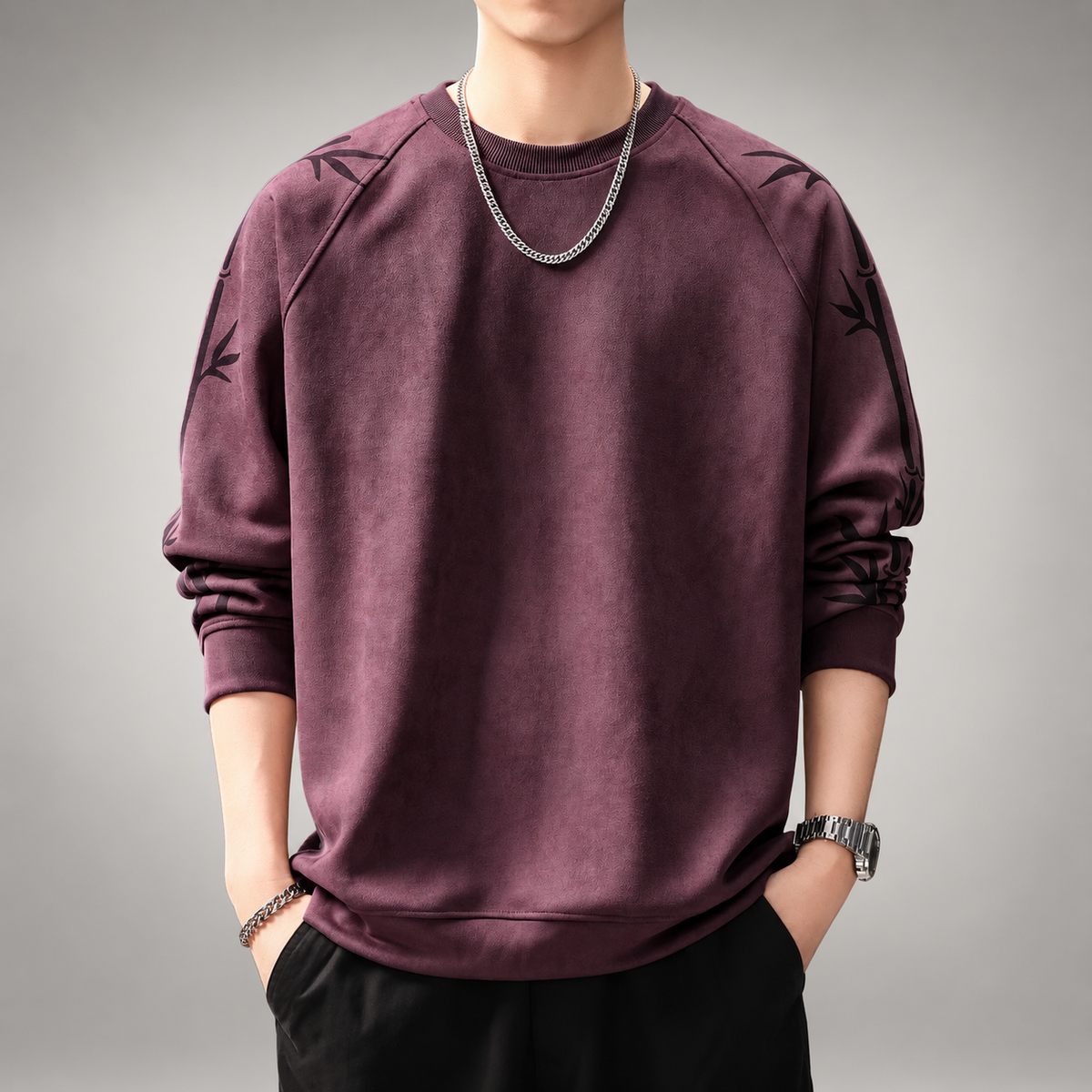Luca Men’s Bamboo Print Raglan Crewneck Sweatshirt