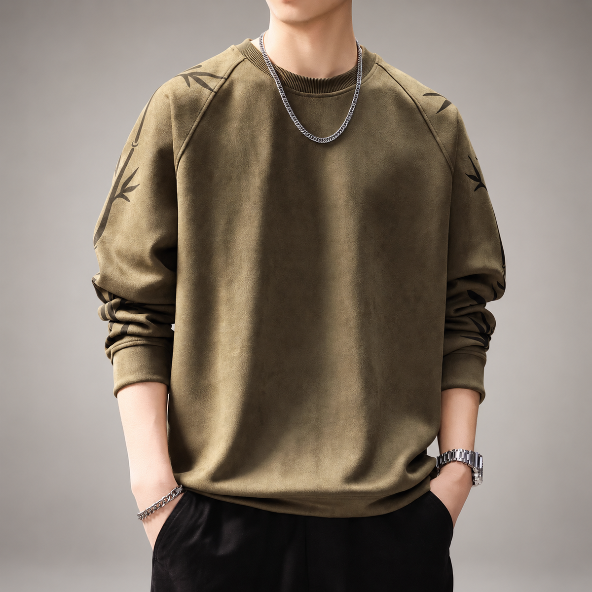 Luca Men’s Bamboo Print Raglan Crewneck Sweatshirt