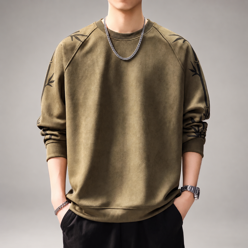 Luca Men’s Bamboo Print Raglan Crewneck Sweatshirt