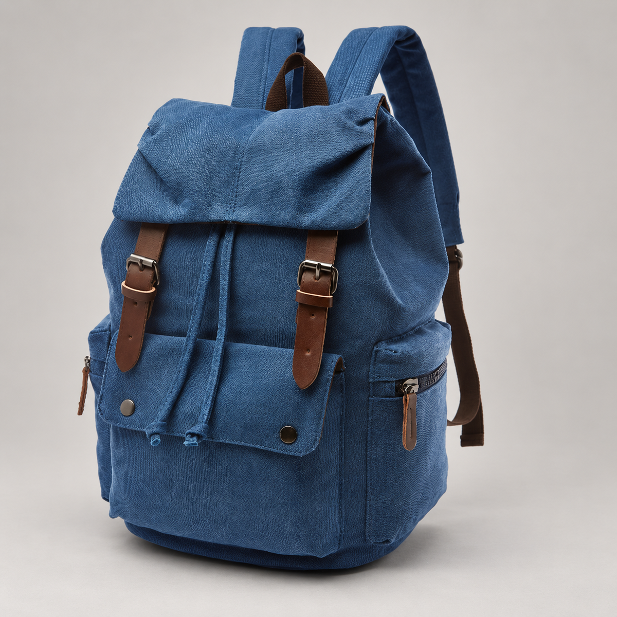 Bastien Canvas Drawstring Backpack with Buckle Flap and Multiple Pockets