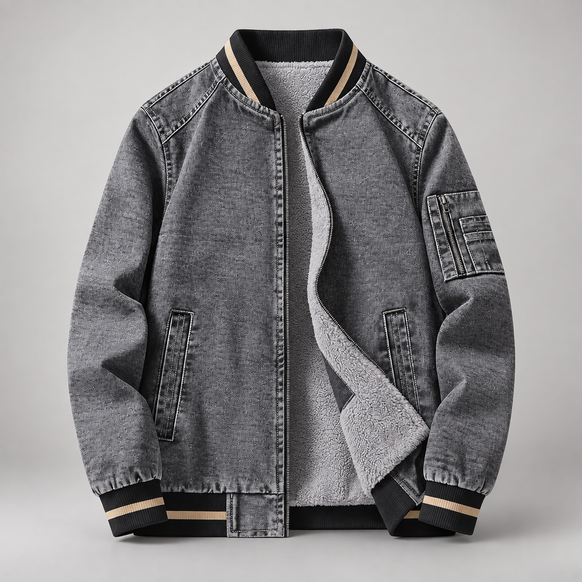 Bastien Men’s Plush-Lined Bomber Jacket with Utility Pocket