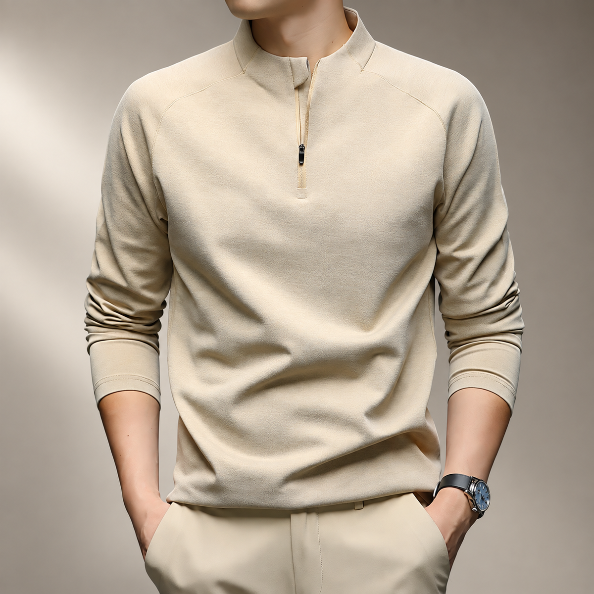 Bastien Men’s Quarter-Zip Stand Collar Pullover Shirt