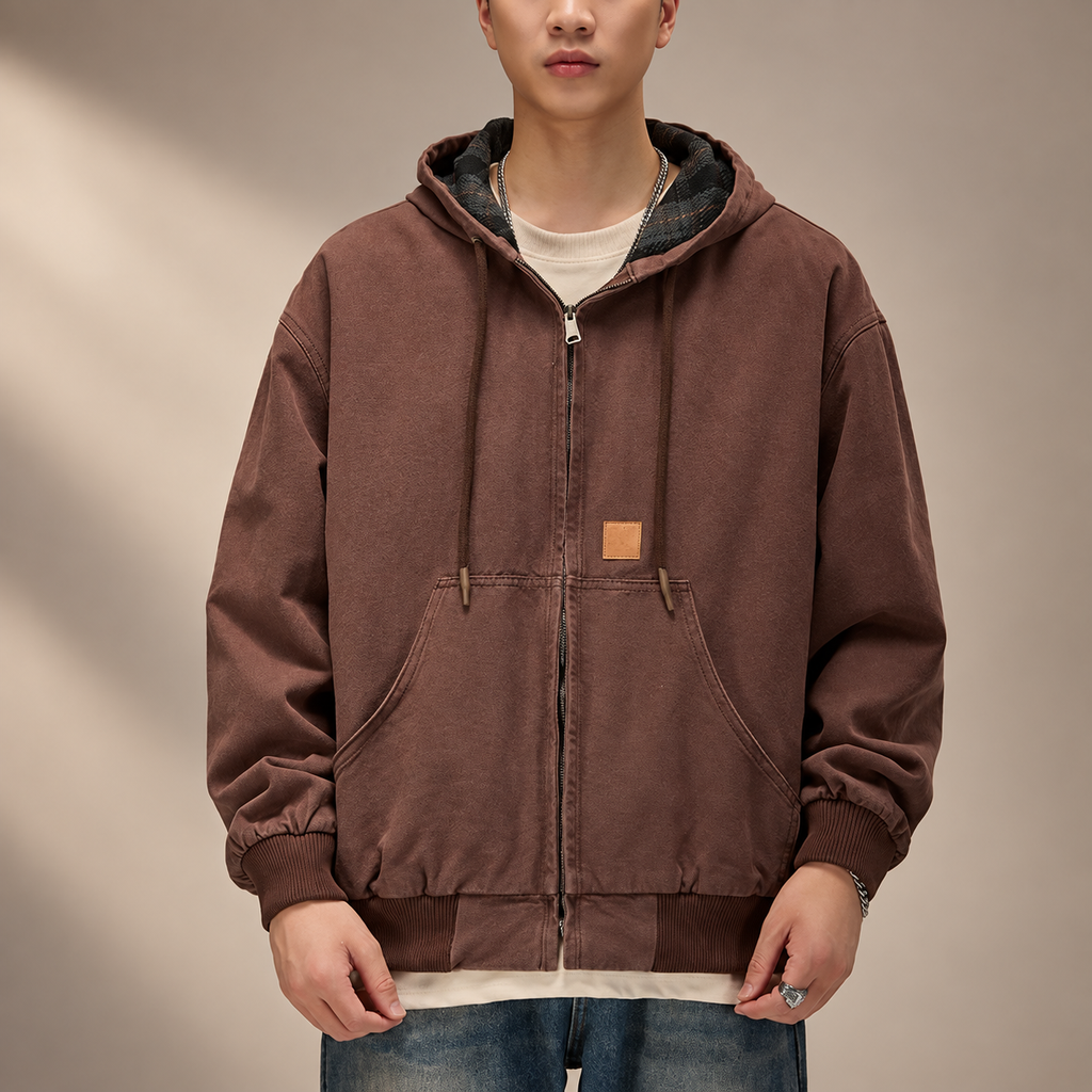 Bastien Men’s Relaxed-Fit Zip Hoodie with Plaid Hood Lining