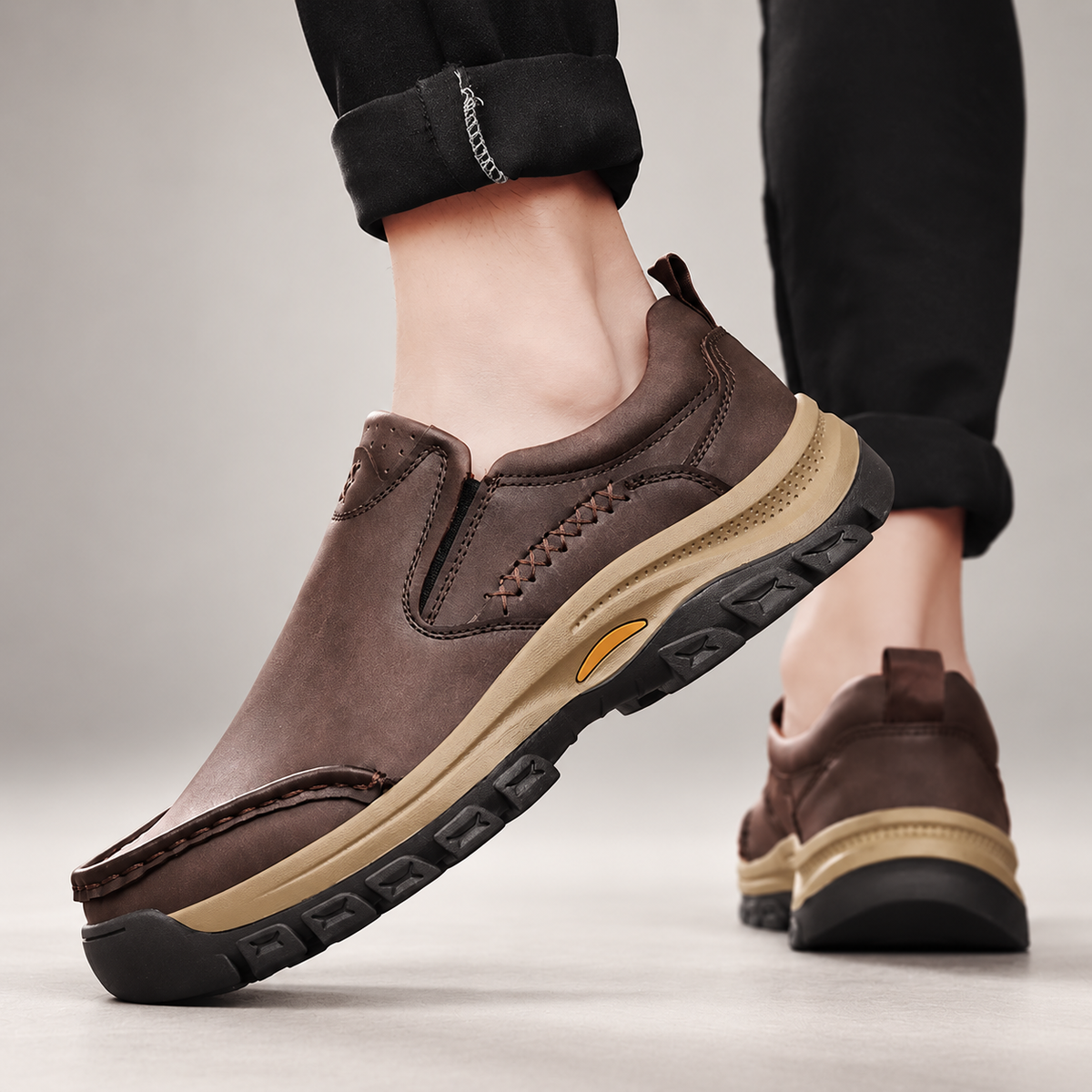 Bastien Men’s Leather-Look Moc Toe Slip-On Walking Shoes