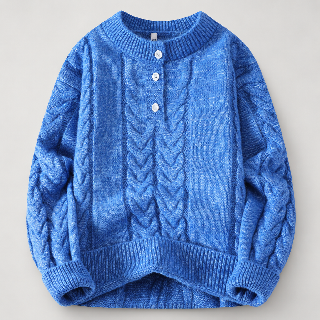 Bastien Men’s Cable-Knit Henley Sweater with Three-Button Placket