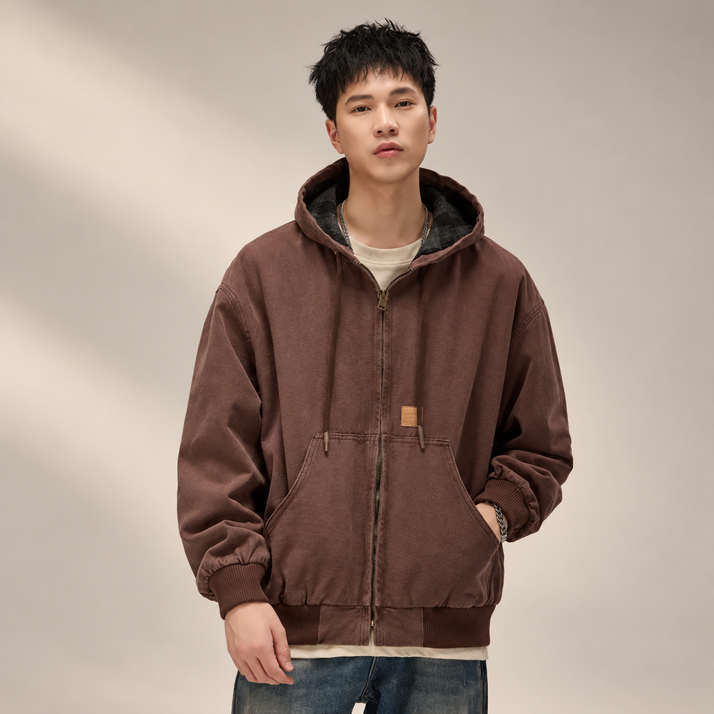 Bastien Men’s Relaxed-Fit Zip Hoodie with Plaid Hood Lining