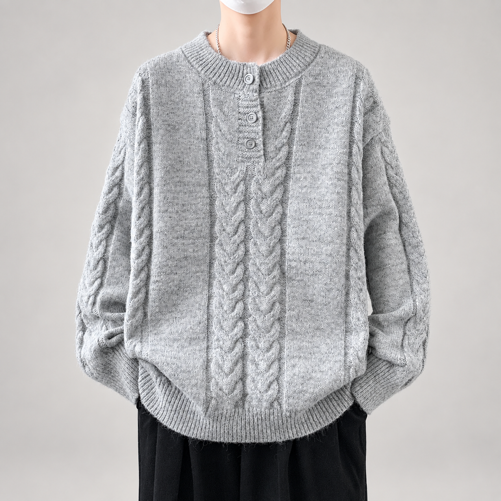 Bastien Men’s Cable-Knit Henley Sweater with Three-Button Placket