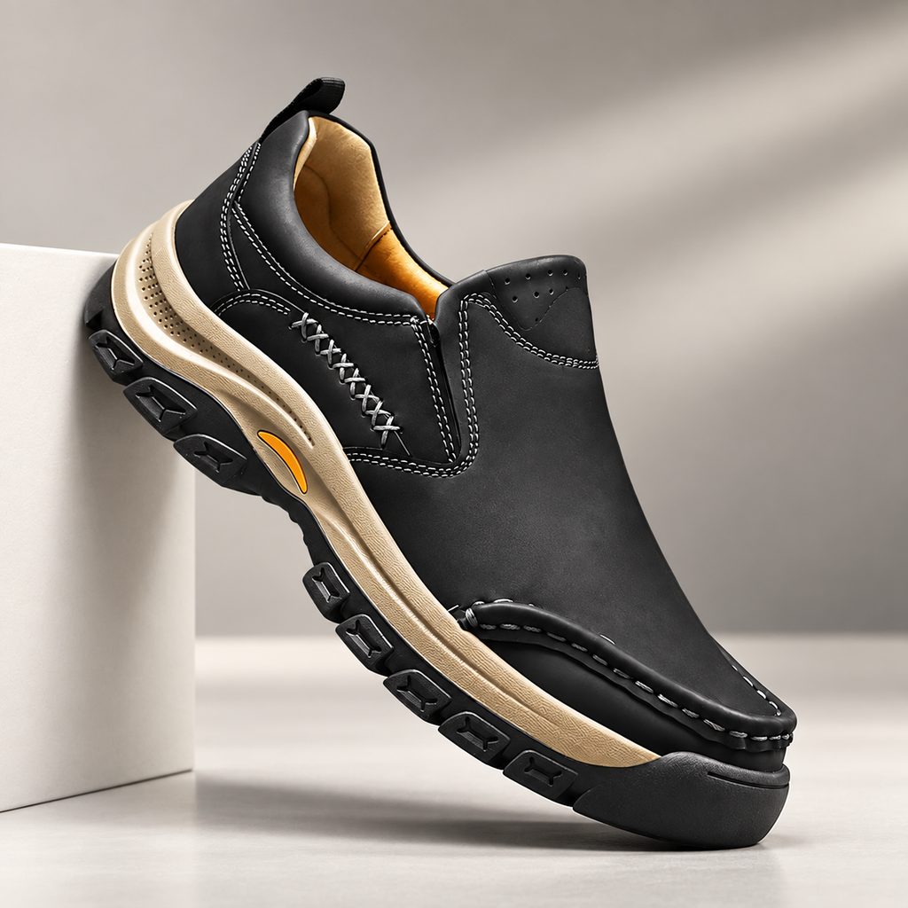 Bastien Men’s Leather-Look Moc Toe Slip-On Walking Shoes