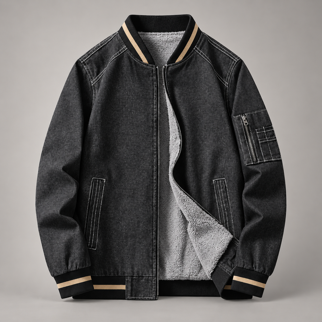 Bastien Men’s Plush-Lined Bomber Jacket with Utility Pocket