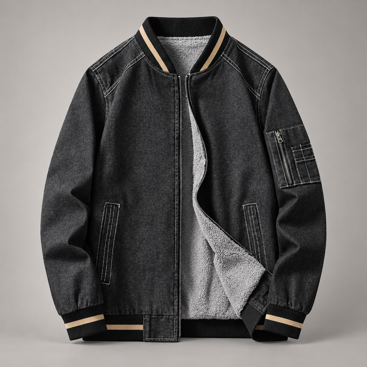 Bastien Men’s Plush-Lined Bomber Jacket with Utility Pocket