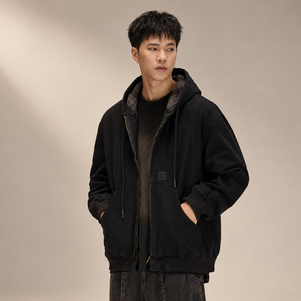 Bastien Men’s Relaxed-Fit Zip Hoodie with Plaid Hood Lining