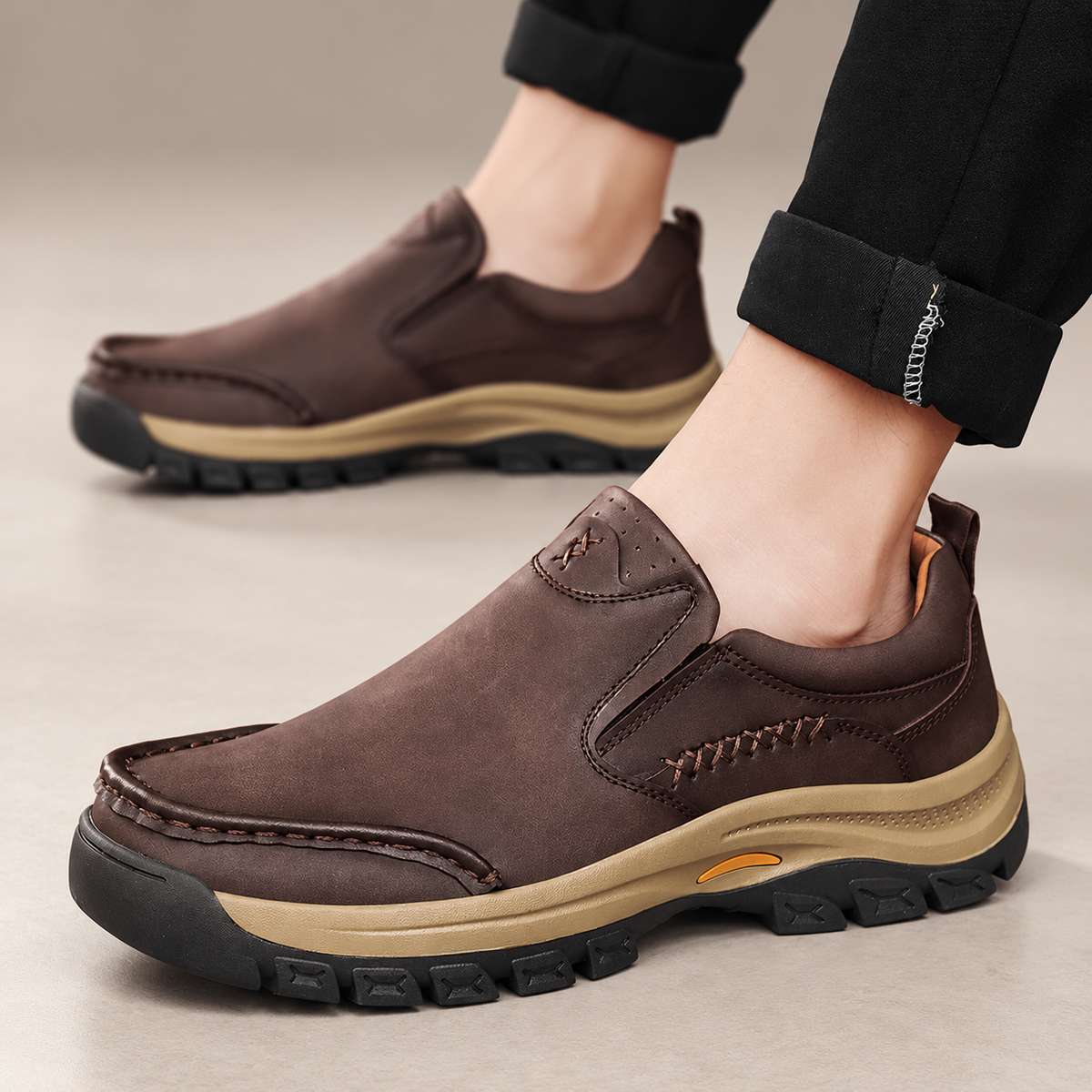 Bastien Men’s Leather-Look Moc Toe Slip-On Walking Shoes