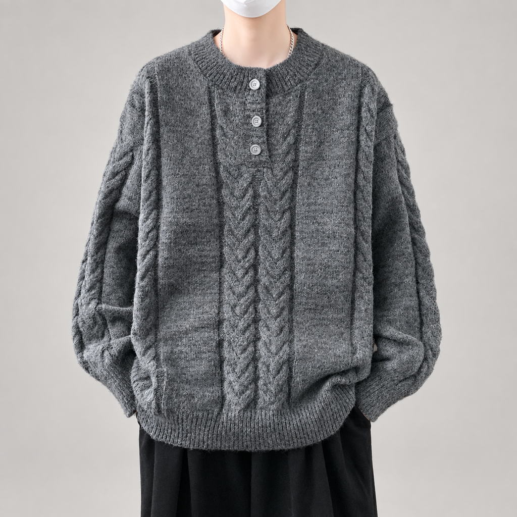 Bastien Men’s Cable-Knit Henley Sweater with Three-Button Placket