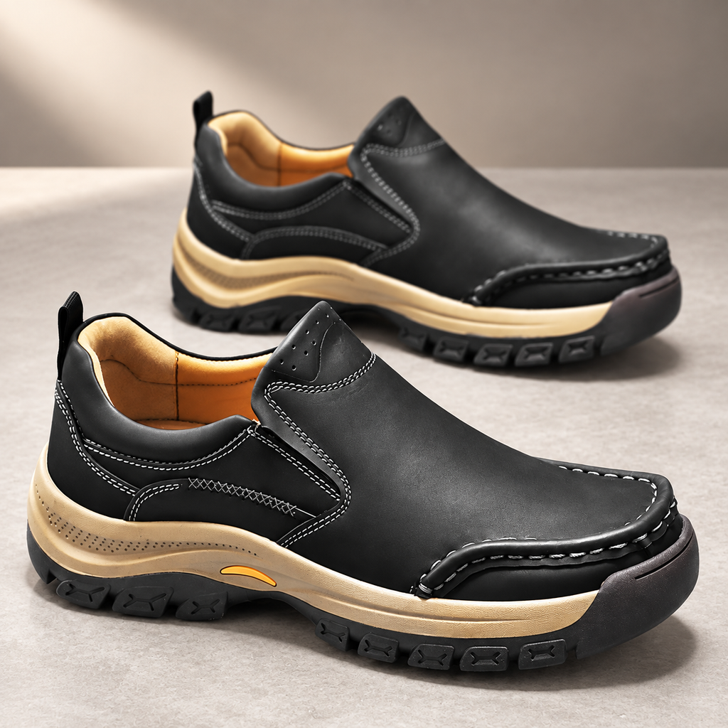 Bastien Men’s Leather-Look Moc Toe Slip-On Walking Shoes