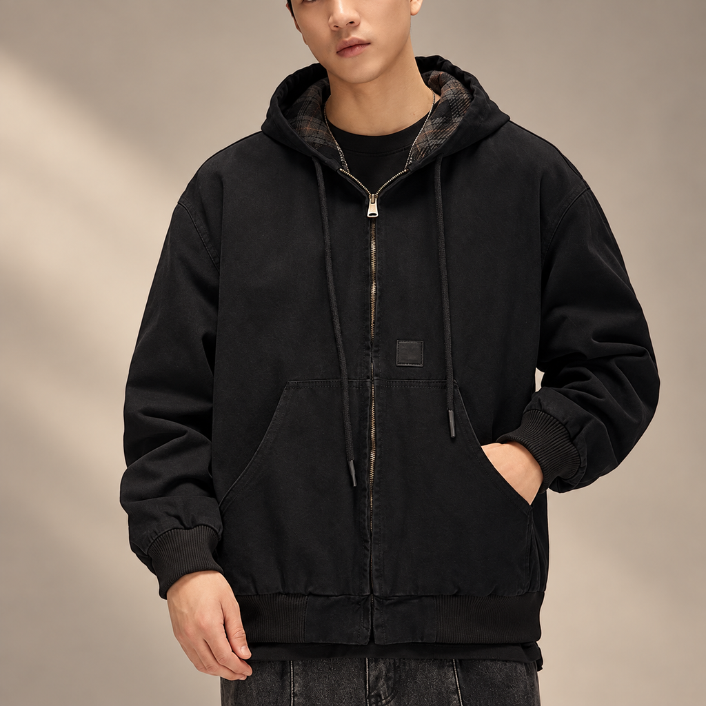 Bastien Men’s Relaxed-Fit Zip Hoodie with Plaid Hood Lining
