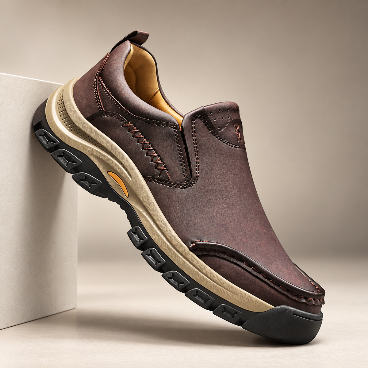 Bastien Men’s Leather-Look Moc Toe Slip-On Walking Shoes