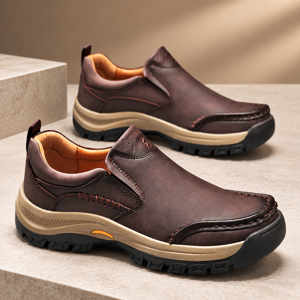Bastien Men’s Leather-Look Moc Toe Slip-On Walking Shoes