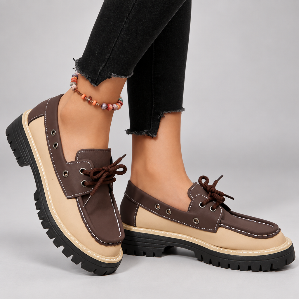 Beatrice Women’s Color Block Lace-Up Boat Shoes with Lug Sole