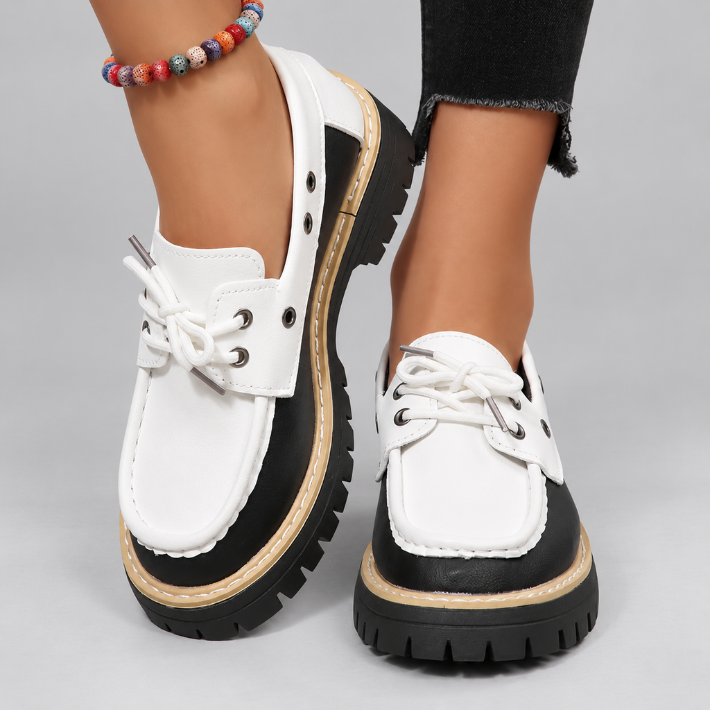 Beatrice Women’s Color Block Lace-Up Boat Shoes with Lug Sole