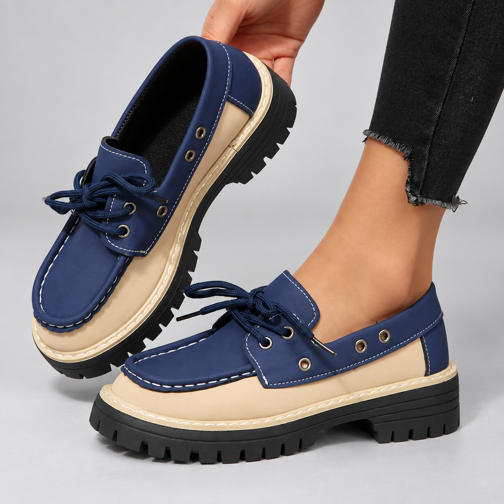 Beatrice Women’s Color Block Lace-Up Boat Shoes with Lug Sole