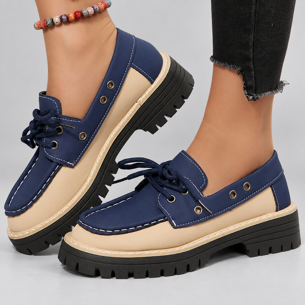 Beatrice Women’s Color Block Lace-Up Boat Shoes with Lug Sole