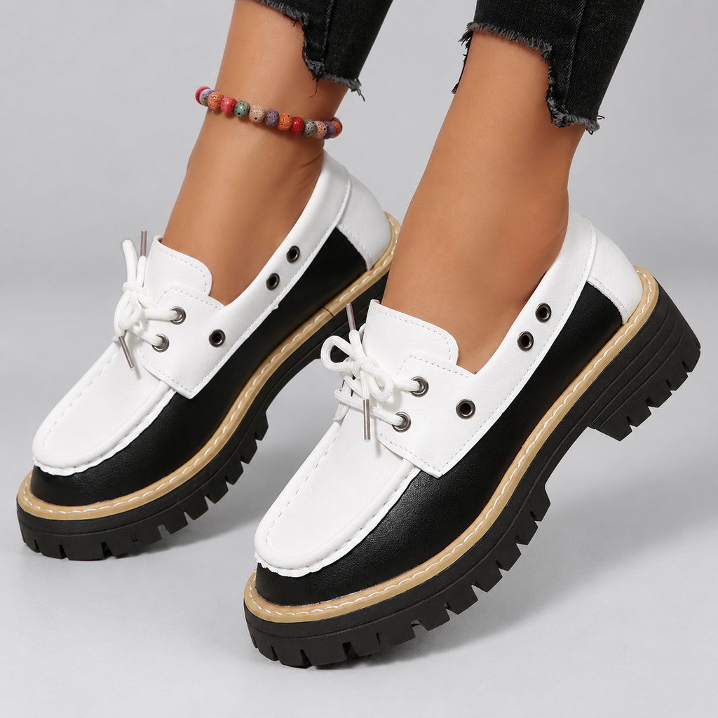 Beatrice Women’s Color Block Lace-Up Boat Shoes with Lug Sole