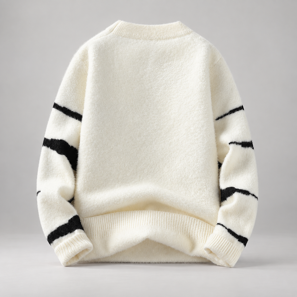 Beckett Men’s Fuzzy Striped Crewneck Sweater – Relaxed-Fit Pullover