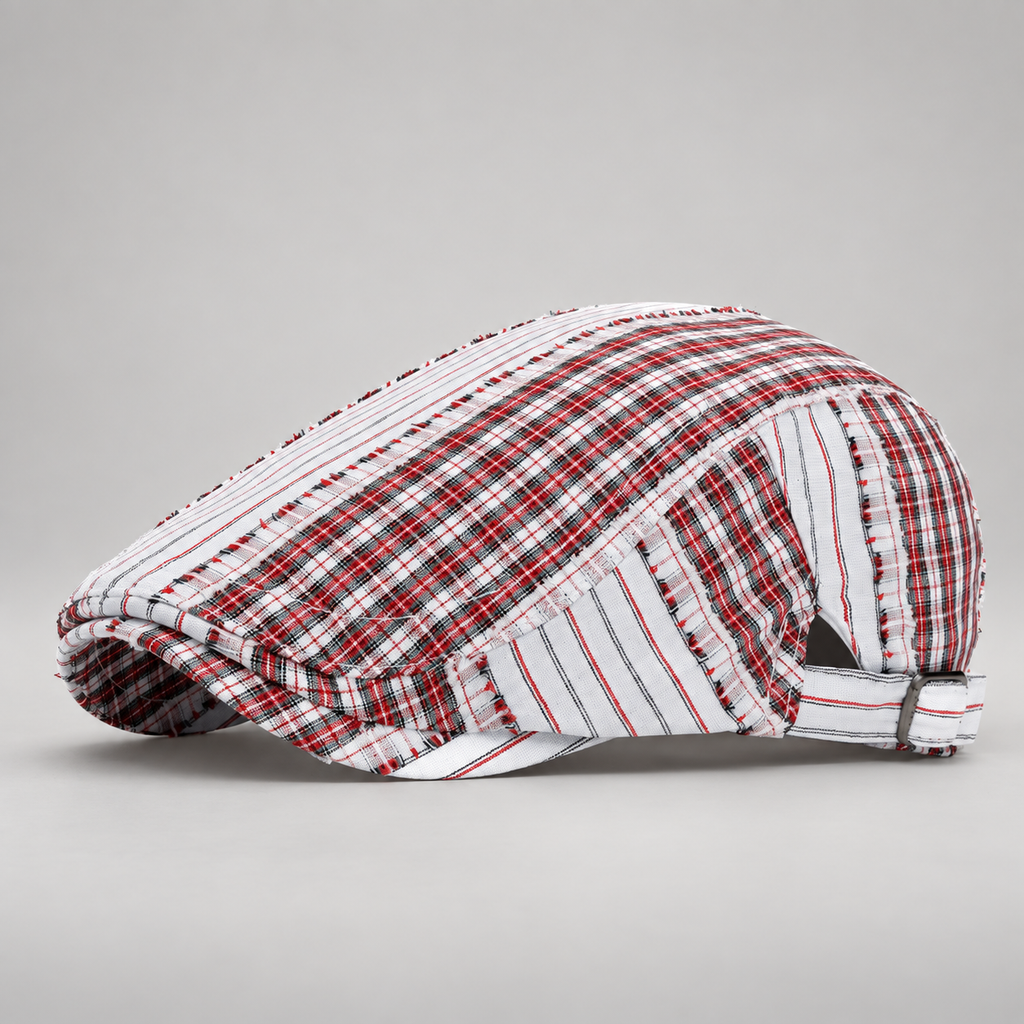 Montgomery Mixed Plaid Patchwork Flat Cap with Adjustable Strap