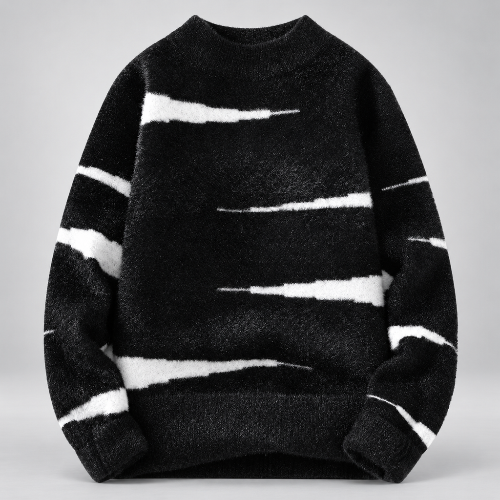 Beckett Men’s Fuzzy Striped Crewneck Sweater – Relaxed-Fit Pullover