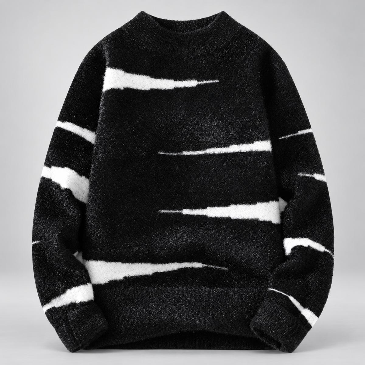 Beckett Men’s Fuzzy Striped Crewneck Sweater – Relaxed-Fit Pullover
