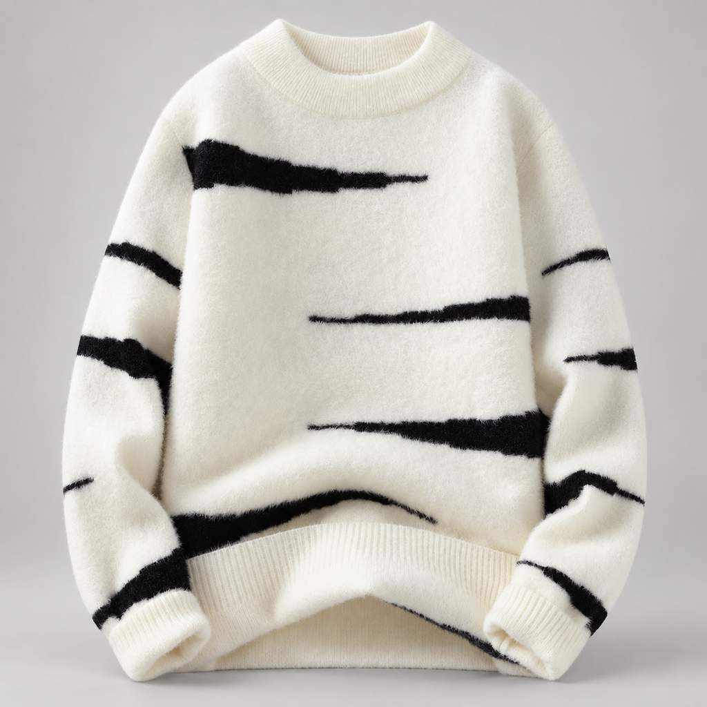 Beckett Men’s Fuzzy Striped Crewneck Sweater – Relaxed-Fit Pullover