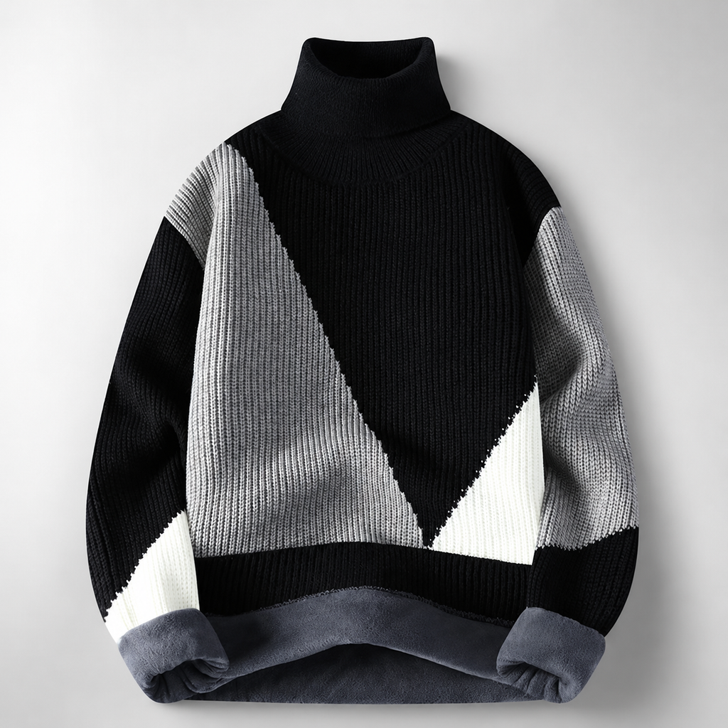 Bellagio Ribbed Block Turtleneck Knit Sweater
