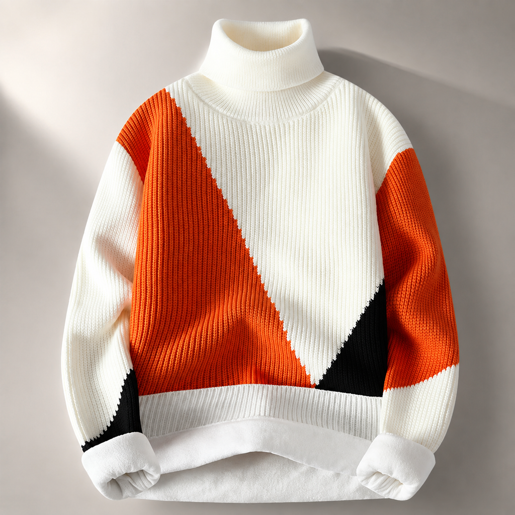 Bellagio Ribbed Block Turtleneck Knit Sweater