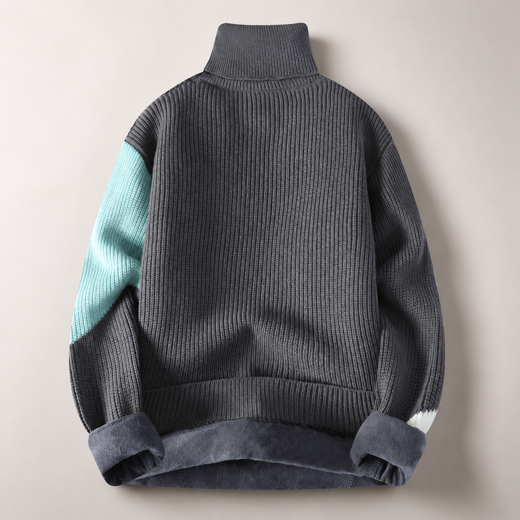 Bellagio Ribbed Block Turtleneck Knit Sweater