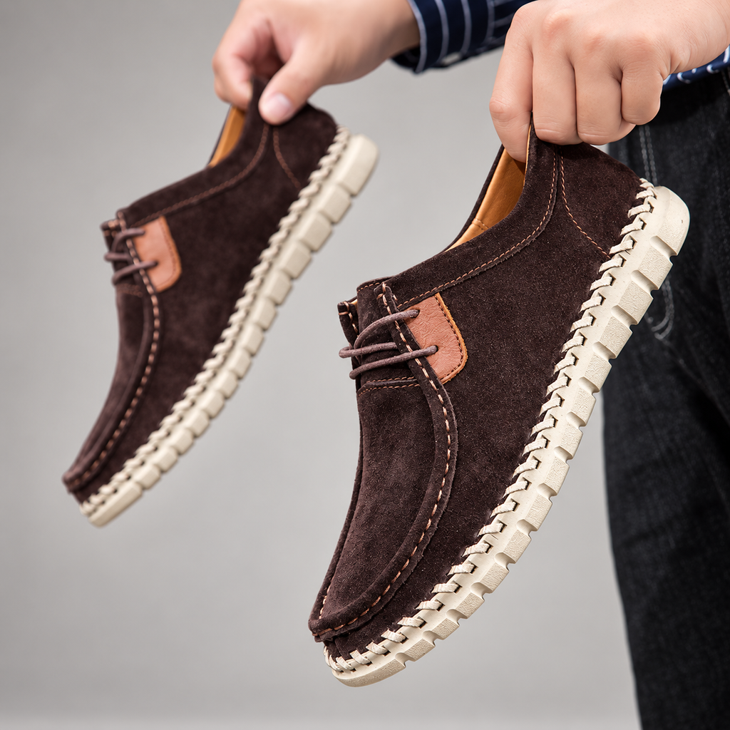 Bellamy Men’s Suede-Look Moc Toe Lace-Up Casual Shoes