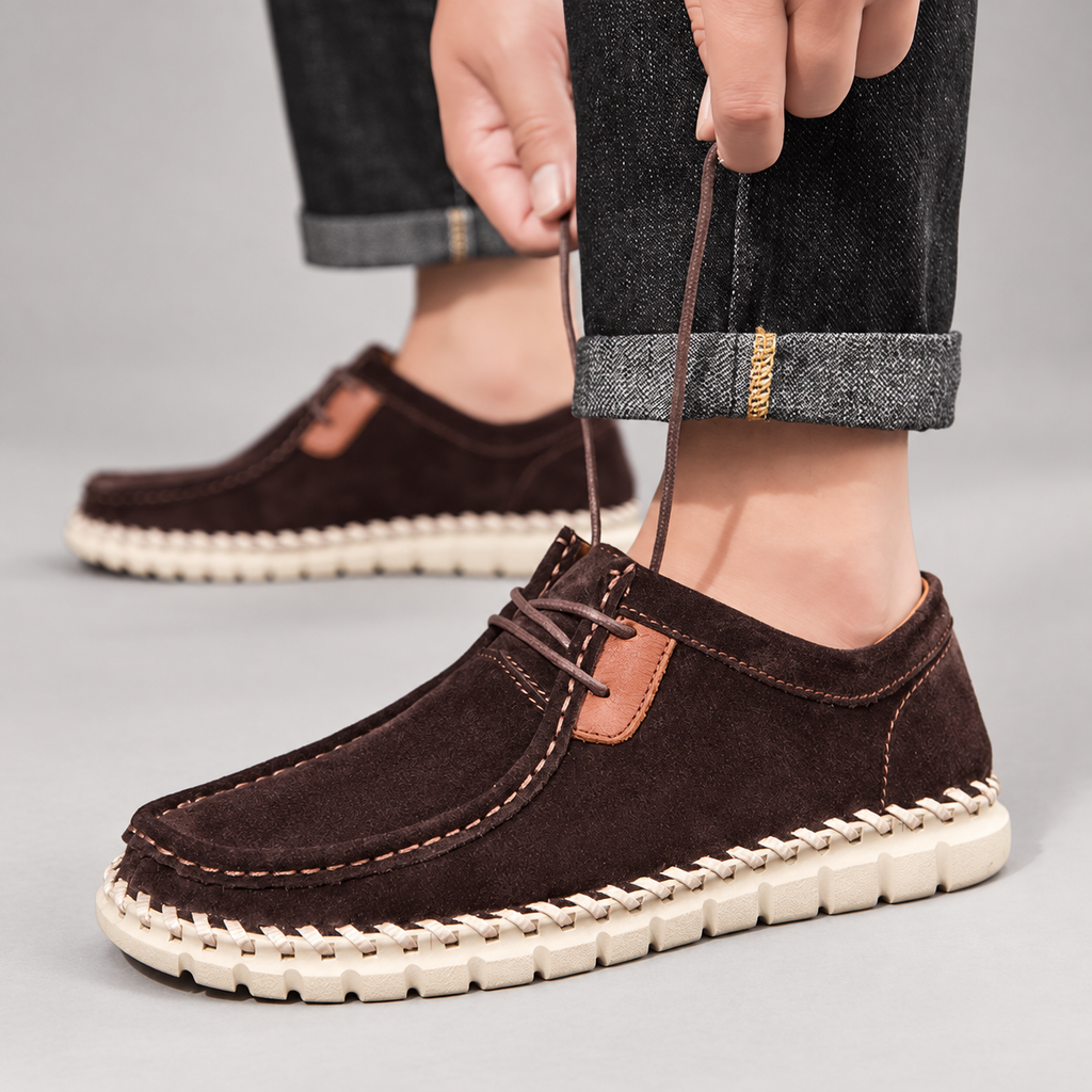 Bellamy Men’s Suede-Look Moc Toe Lace-Up Casual Shoes