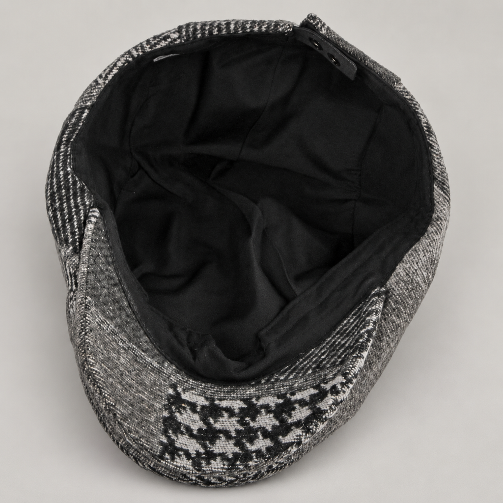 Benedict Herringbone Patchwork Flat Cap with Short Brim