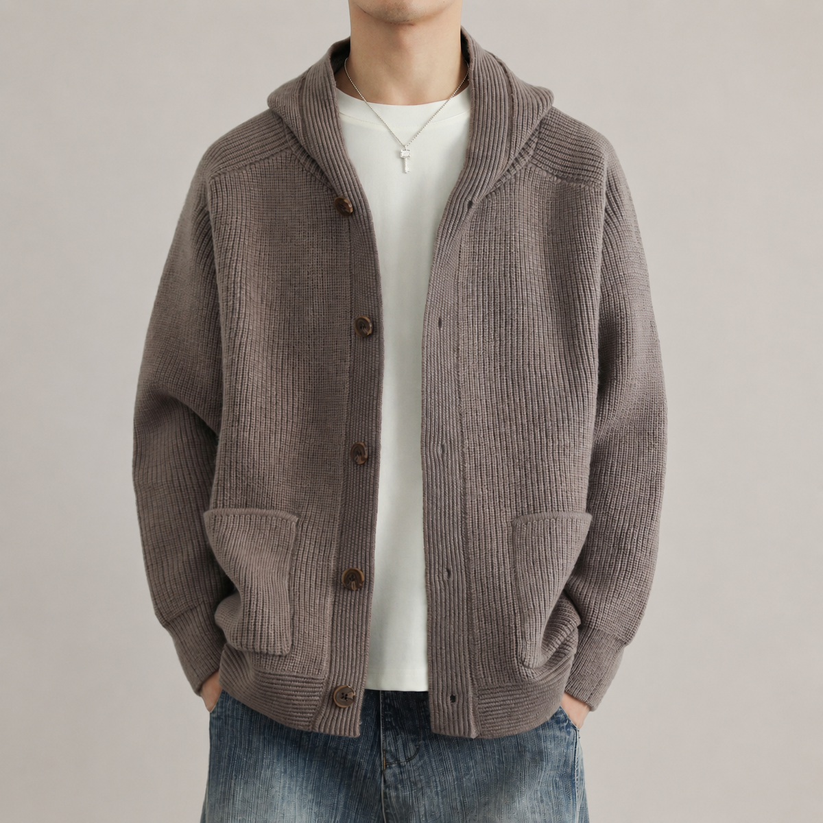 Bennett Button Front Shawl Collar Knit Cardigan