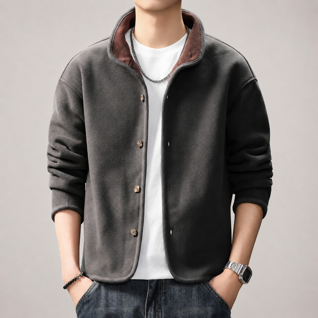 Bennett Men’s Textured Button Fleece Jacket
