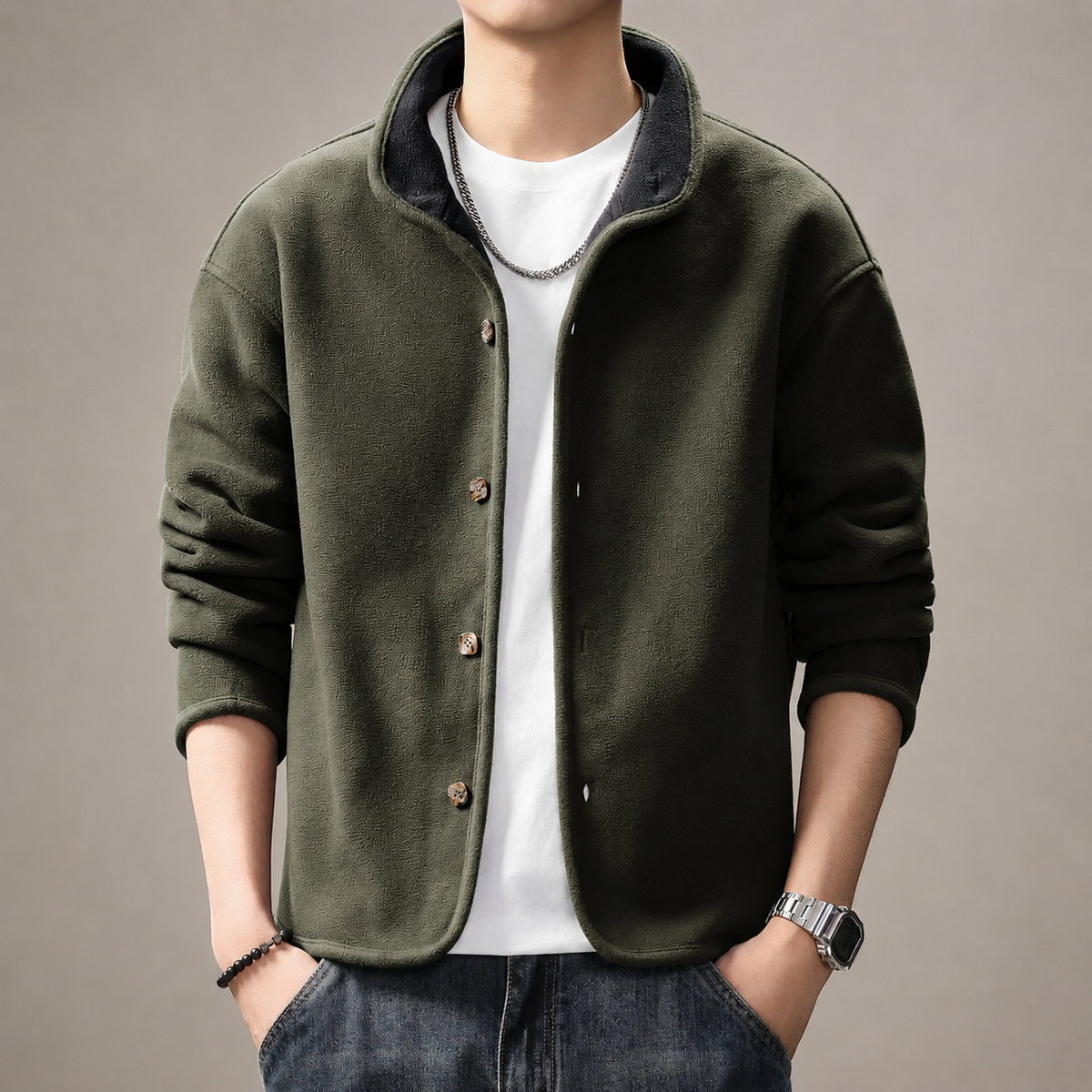 Bennett Men’s Textured Button Fleece Jacket
