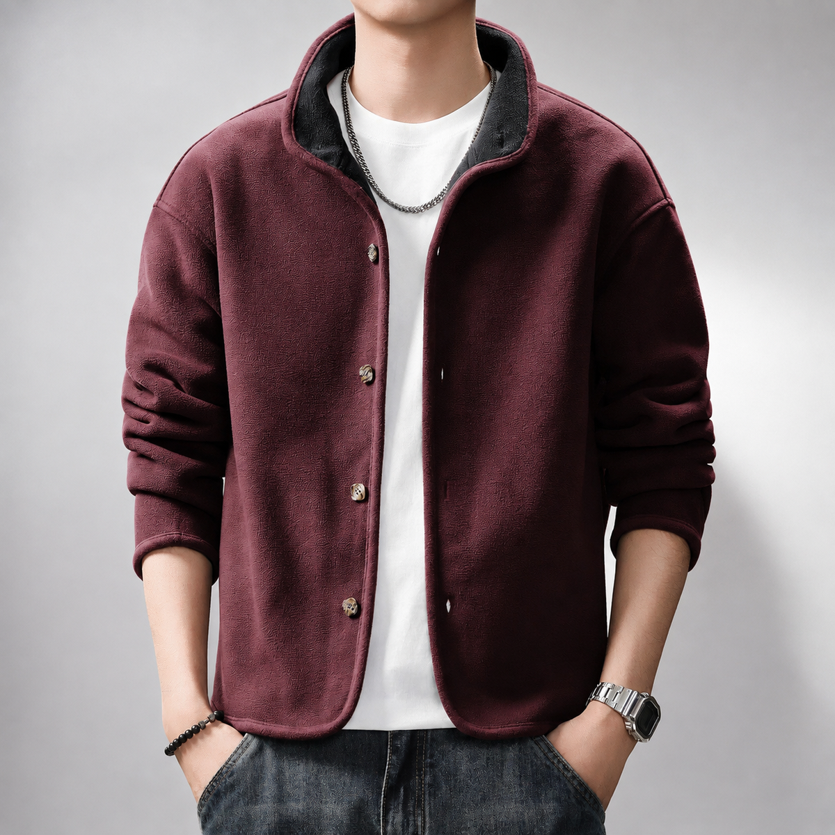 Bennett Men’s Textured Button Fleece Jacket