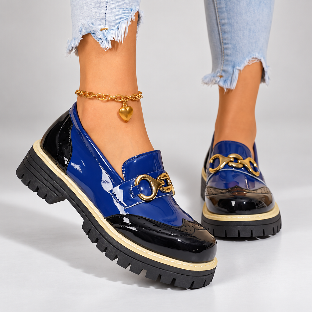 Bianca Women’s Patent-Look Color-Block Horsebit Loafers with Chunky Lug Sole