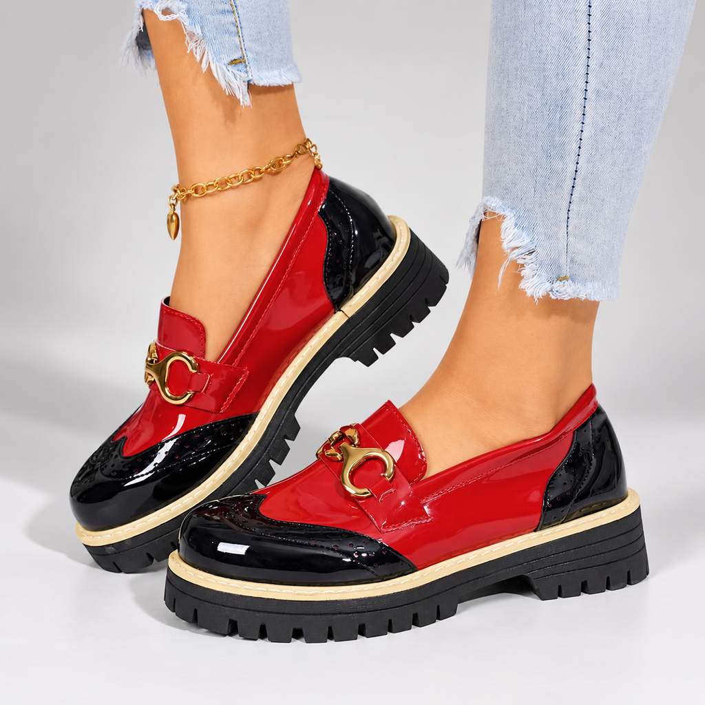 Bianca Women’s Patent-Look Color-Block Horsebit Loafers with Chunky Lug Sole