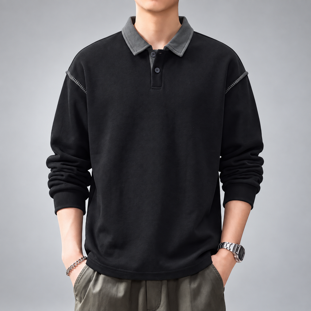 Russell Men's Relaxed Polo Sweatshirt with Contrast Shoulder Stitching