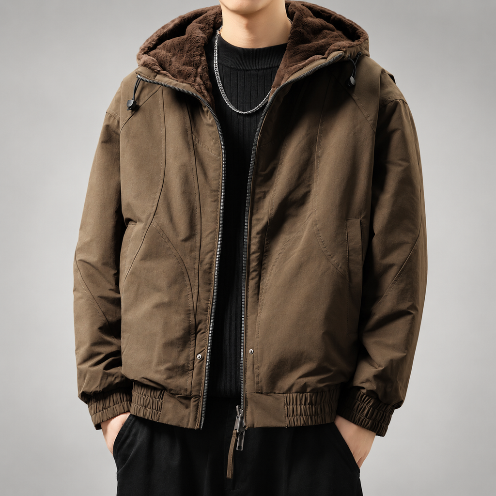 Wilfred Men's Zip-Up Hooded Jacket with Elastic Cuffs