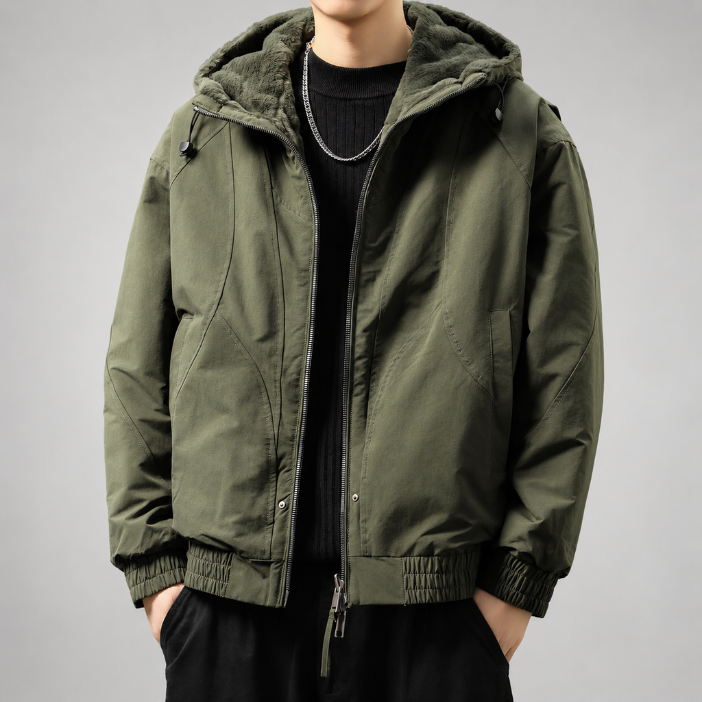 Wilfred Men's Zip-Up Hooded Jacket with Elastic Cuffs
