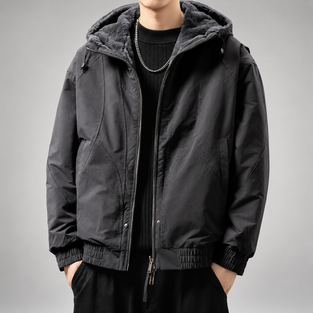 Wilfred Men's Zip-Up Hooded Jacket with Elastic Cuffs