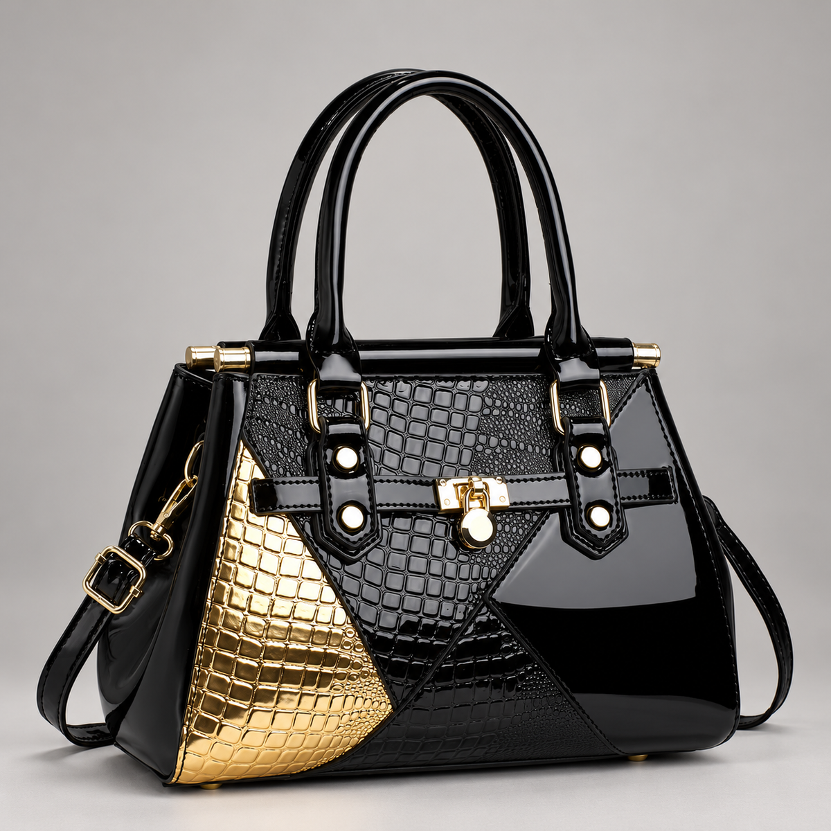 Dania Women’s Glossy Croc-Embossed Patchwork Handbag