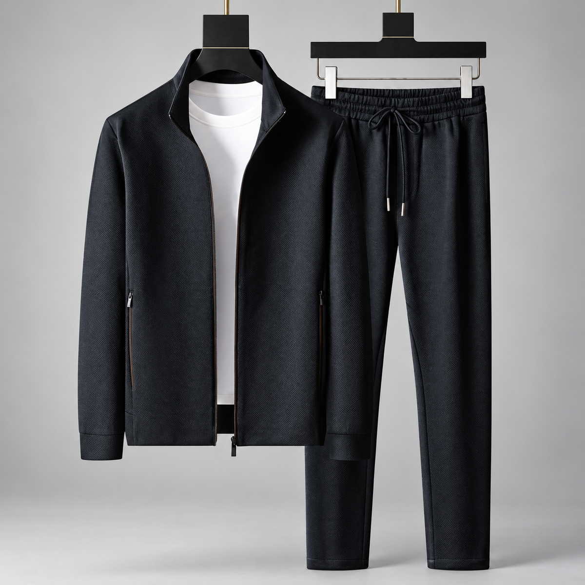 Aldric Men’s Textured Full-Zip Tracksuit Set with Drawstring Pants
