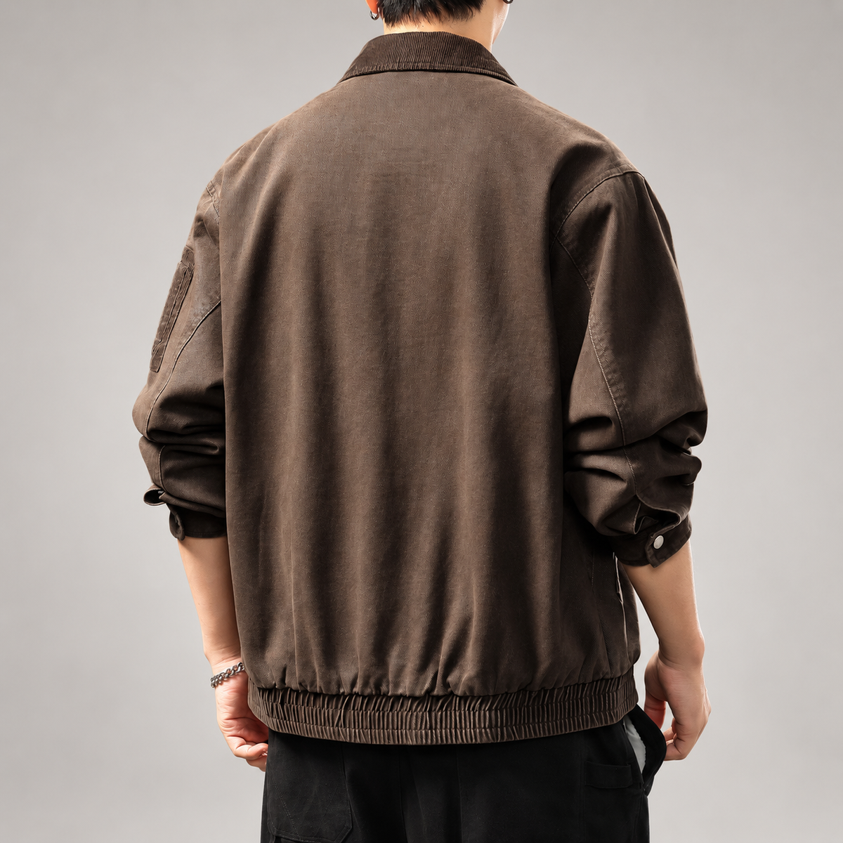 Amedeo Men's Washed Bomber Jacket with Corduroy Collar